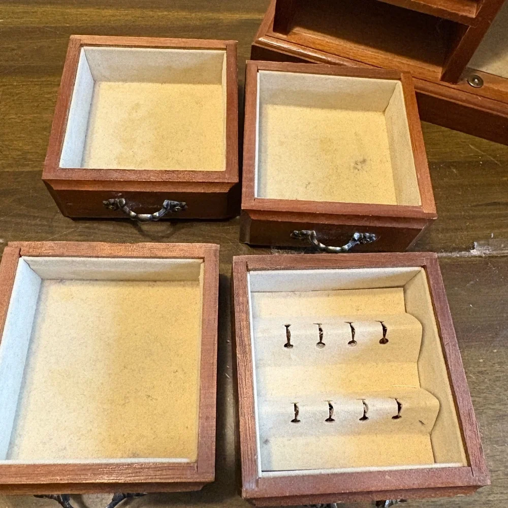 Vintage Wood Jewelry Box Organizer Music Sankyo Japan Ring Earrings Necklace